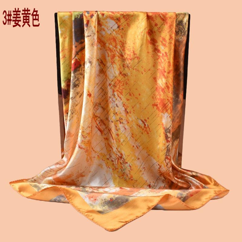 New women's 91CM satin landscape ink painting printing square scarf with sunscreen bag head silk scarf wholesale
