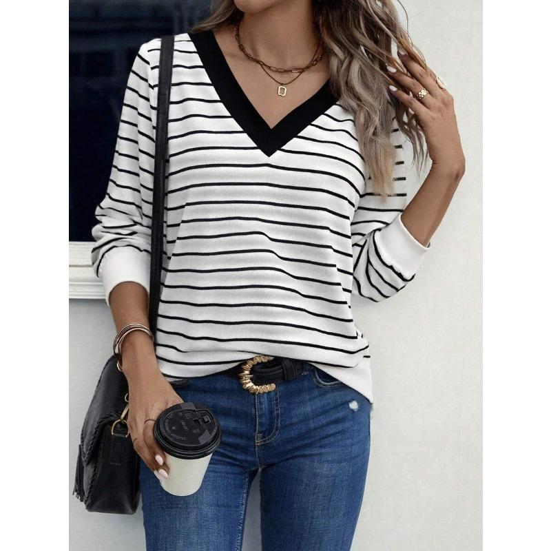 DICFY Women's Fashion Casual V-Neck Long Sleeve Blouses & Shirts