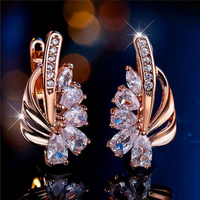 Aros con Piedra de Circonita Blanca para Mujer Color Oro Rosa Joyería Sencilla de Boda Para Mujeres