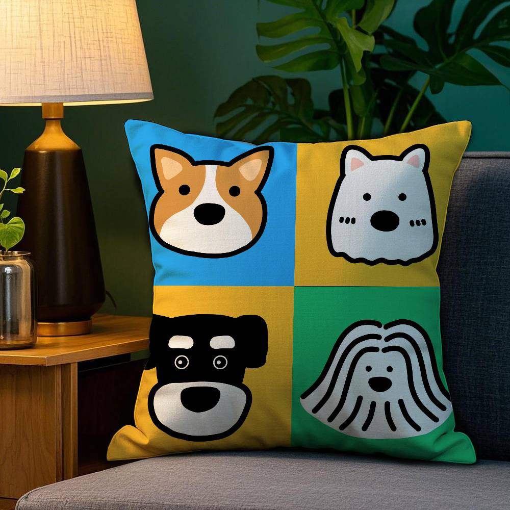 Cartoon Simple Lines Dog Pillow Case Anti-dustmite Pillowcase Invisible Zipper Silky Short Plush Sofa Cushion Cover