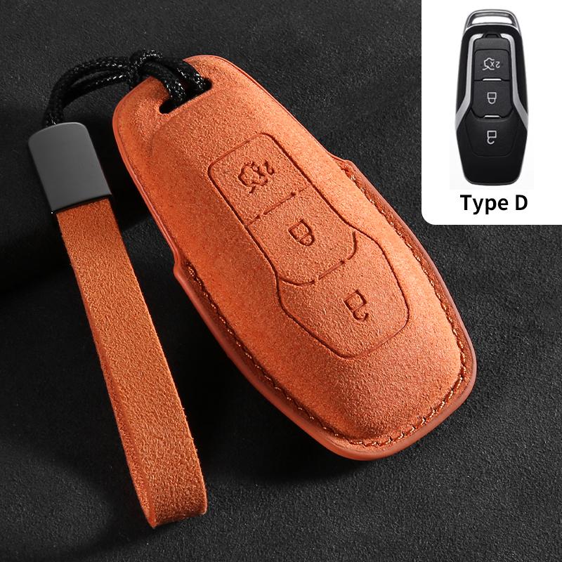 Genuine Leather Auto Key Fob Cover Fit For Ford Fusion Mustang Explorer F150 F250 F350 Ecosport Edge S-Max Ranger Lincoln Mondeo Key Ring Accessoy