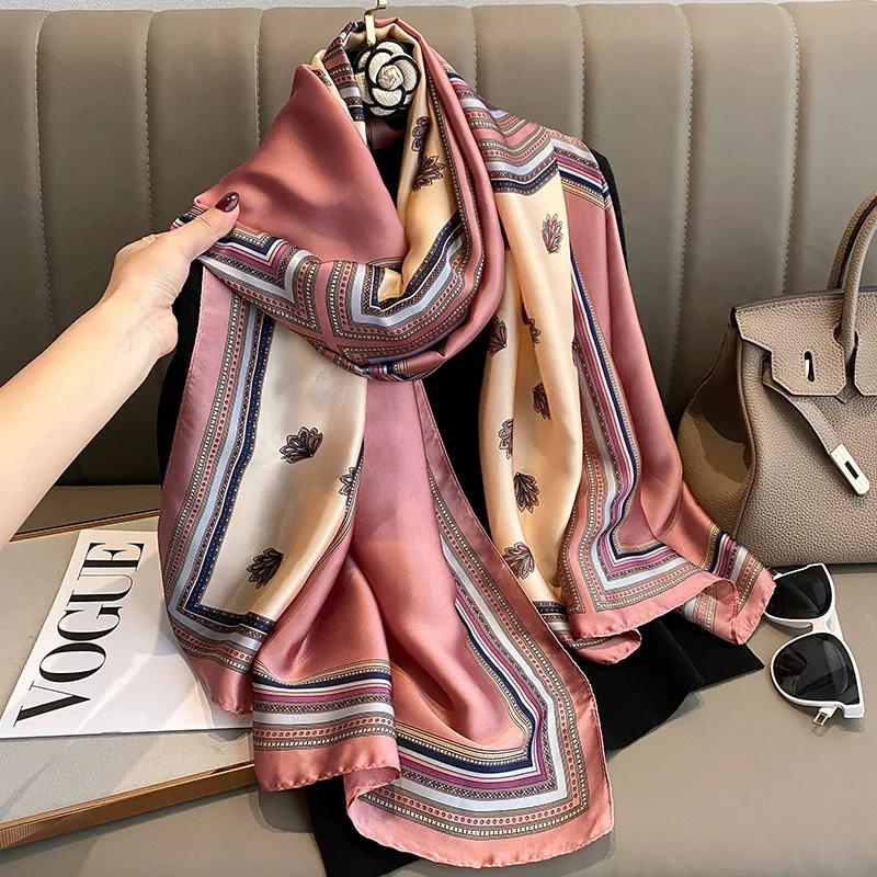 Luxury Gradient Silk Scarf Women Brand Solid Femme Shawls Wraps Bandana Head Foulard Fashion Lady Hijab Wedding Poncho