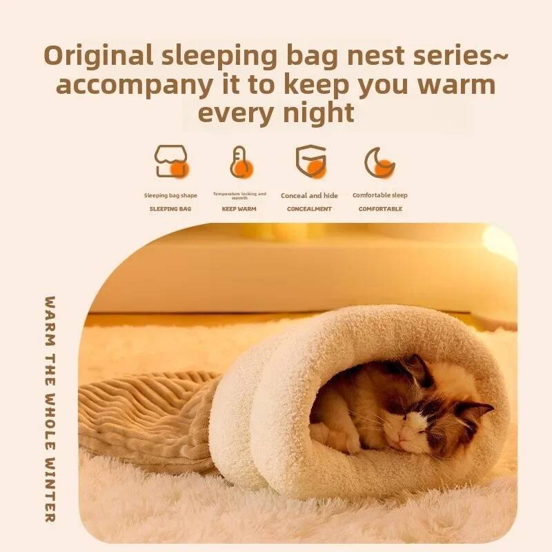 Warm Cat Sleeping Bag Fluffy Feel Thickened Winter Pet Pocket Type Quilt Bed Kitten Puppy Soft Comfortable Nest Pet Supplies