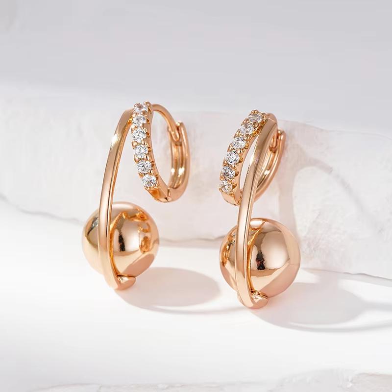 Golden Ball Pendant Zircon Hoop Earrings for Women Fashion Costume Jewelry