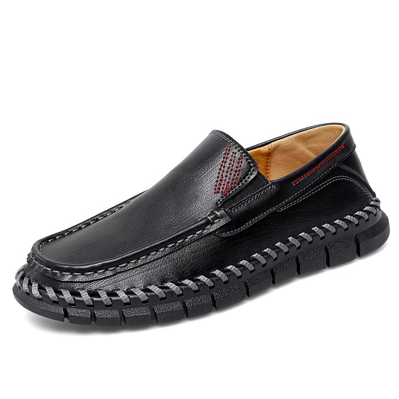 

Мужская повседневная кожаная обувь ручной работы, мужские дышащие износостойкие лоферы на мягкой подошве, удобные балетки, обувь для мужчин 38 чёрный