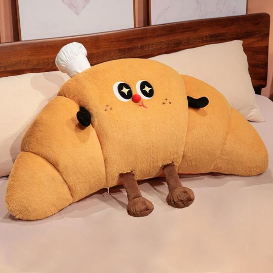 Croissant Shaped Stuffed Pillow Cute Plush Croissant Pillow with Legs Back Cushion Lumbar Support Pillow