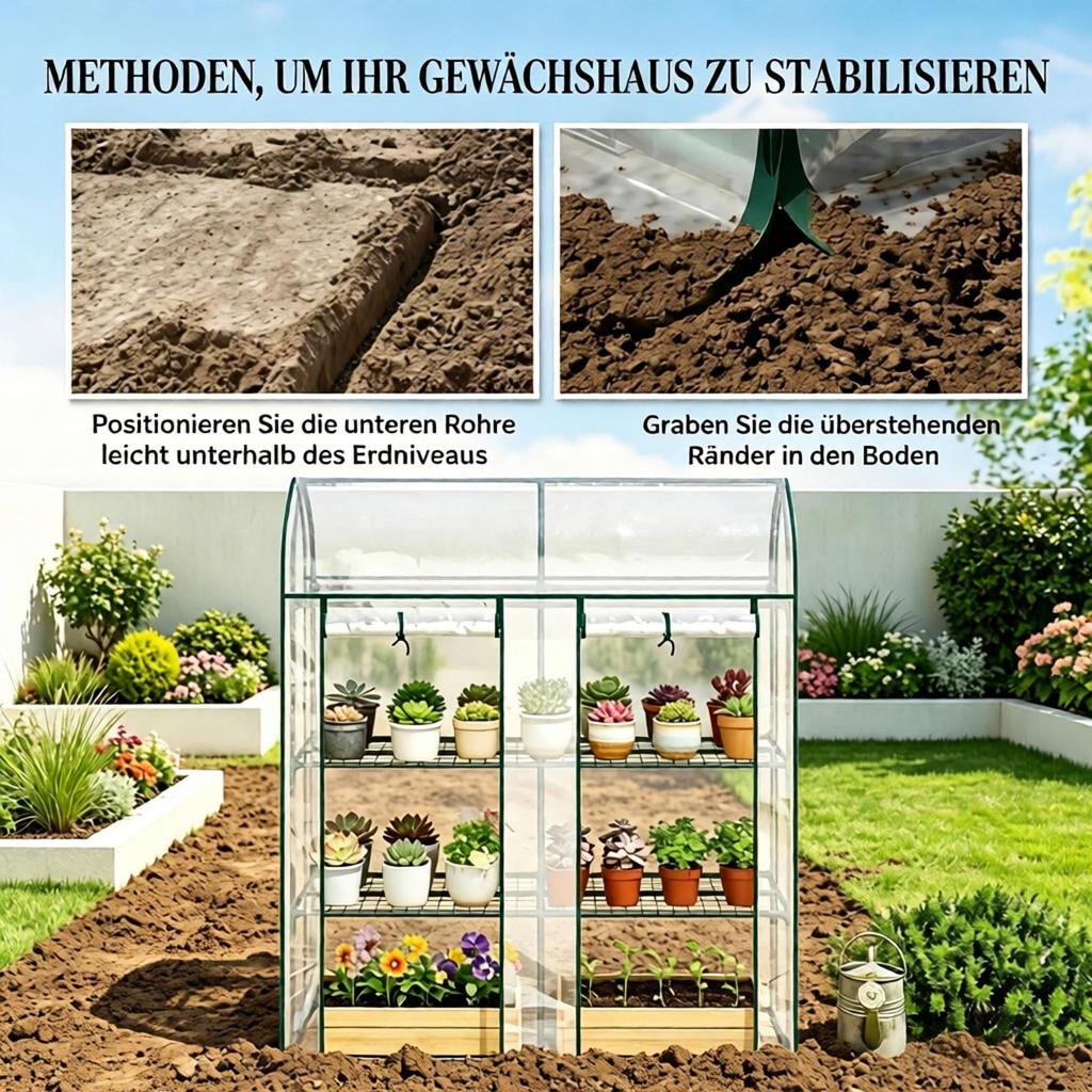 Kleine Balkonkas 3 Niveaus, Tuinkas met PVC Deksel en Stalen Frame