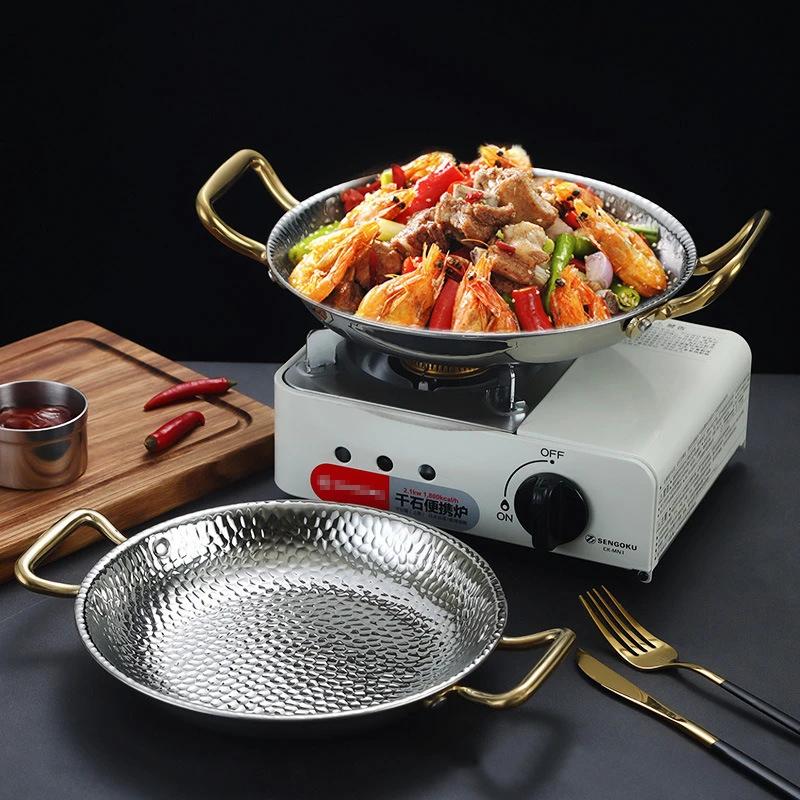 304 stainless steel Spanish seafood rice pot Commercial crayfish plate Flat bottom stewed rice pot Double ear frying pan hotpot