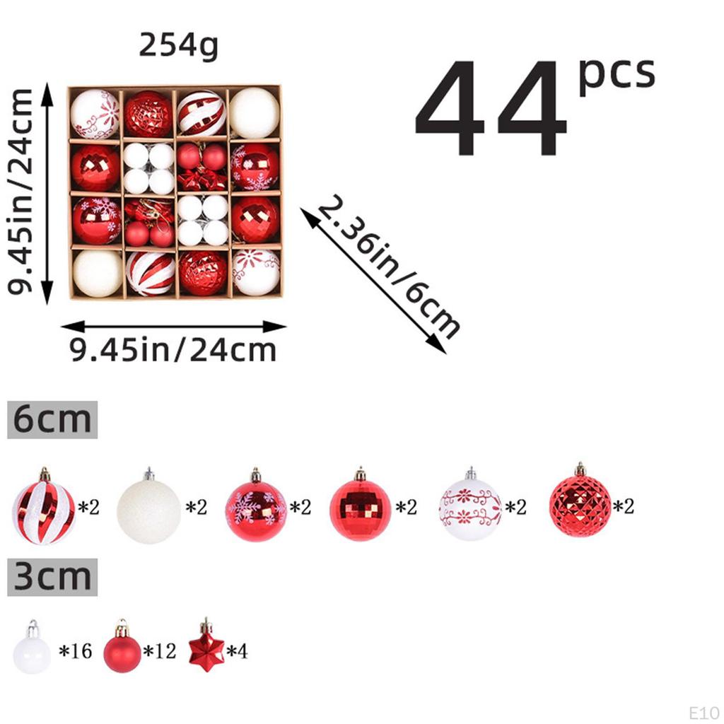 44 Count Christmas Baubles Ornaments for Tree Decoration Set Seasonal Celebrations