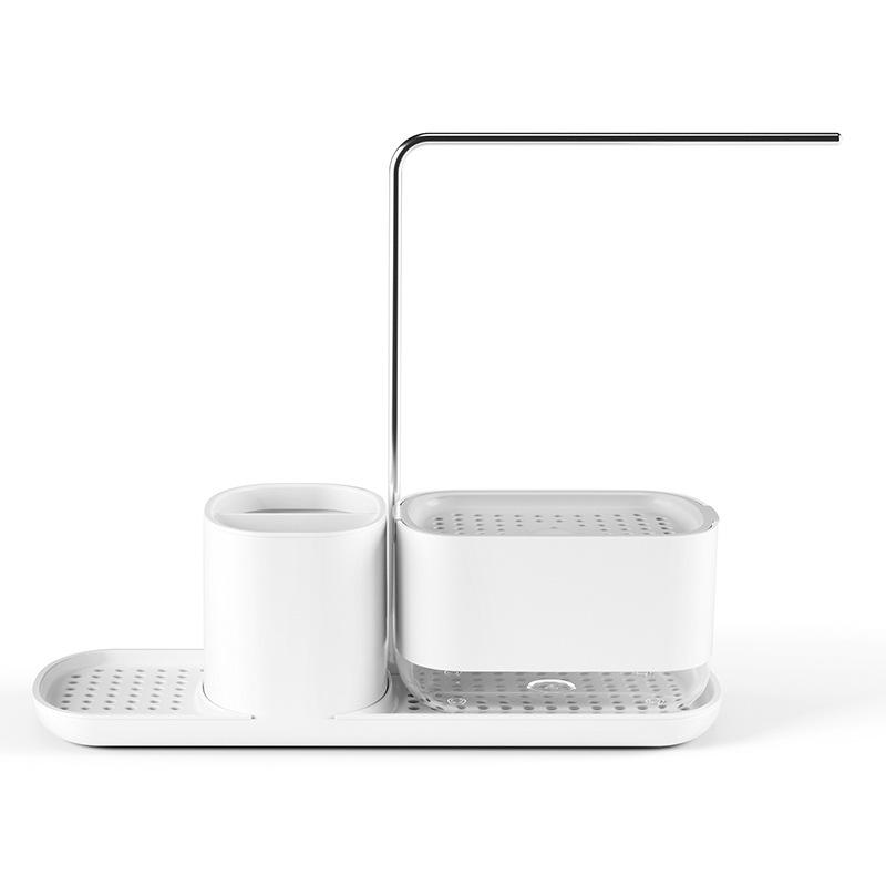 Druckknopf-Küchenspülbecken-Seifenspender und Aufbewahrungsgestell