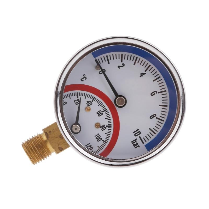 Thermo-manometer Boiler Temperature Pressure Gauge 0-10Bar 0-120℃ Liquid Filled Pressure Gauge for Floor Heating