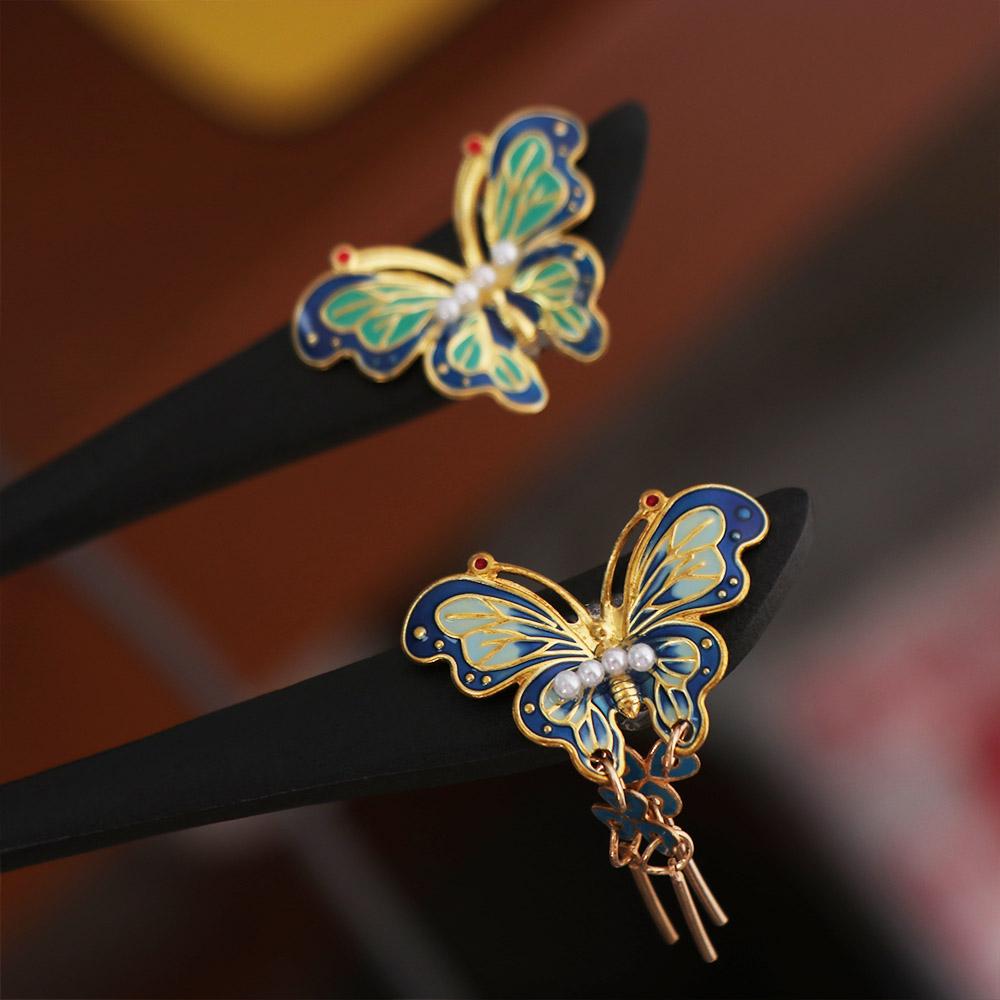Tassel Hanfu Hairpin Chinese Style Butterfly Tassel Hair Stick Wooden Hair Stick For Girl