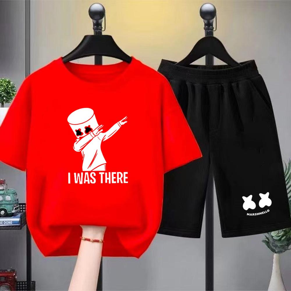 

Summer Red T-Shirt and Shorts Two-Piece Set Children s Fashion Black Sports Short Sleeve Casual Outfit 100