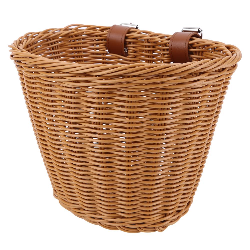 Removable Imitation Rattan Bicycle Basket with Leather Straps Bicycle Imitation Wicker Basket Bicycle Bell Cycling Accessories China Mainland