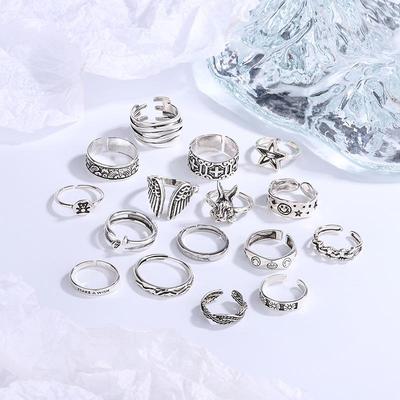 Heavy Distressed Thai Silver Women's Adjustable Ring - European American Retro Fashion Jewelry Gift