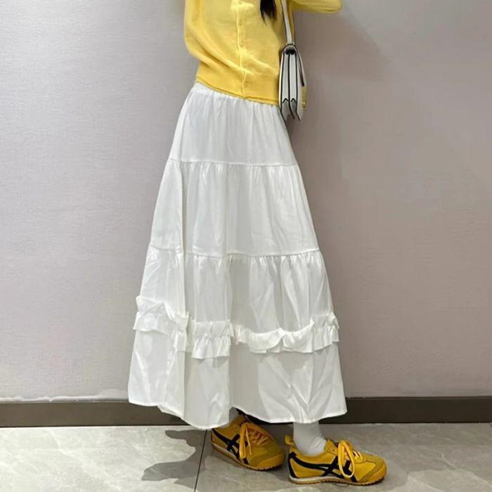 

Women s High Waist A-Line Puffy Midi Skirt - White, Spring/Summer 2025 L [Recommended for 111-125 lbs]