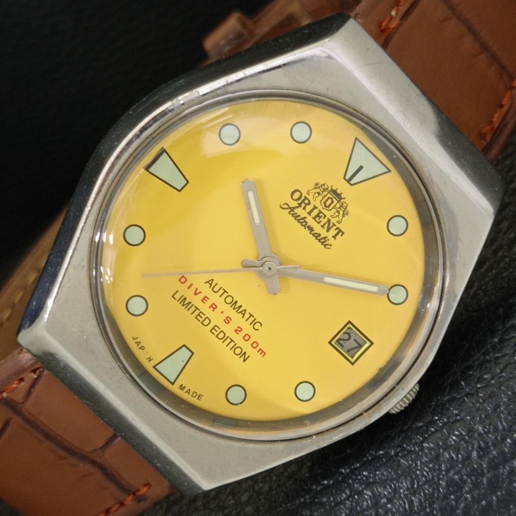 

ORIENT AUTOMATIC 46941 JAPAN MENS VINTAGE YELLOW COLOR DIAL WATCH a701815-5 R207-a701815