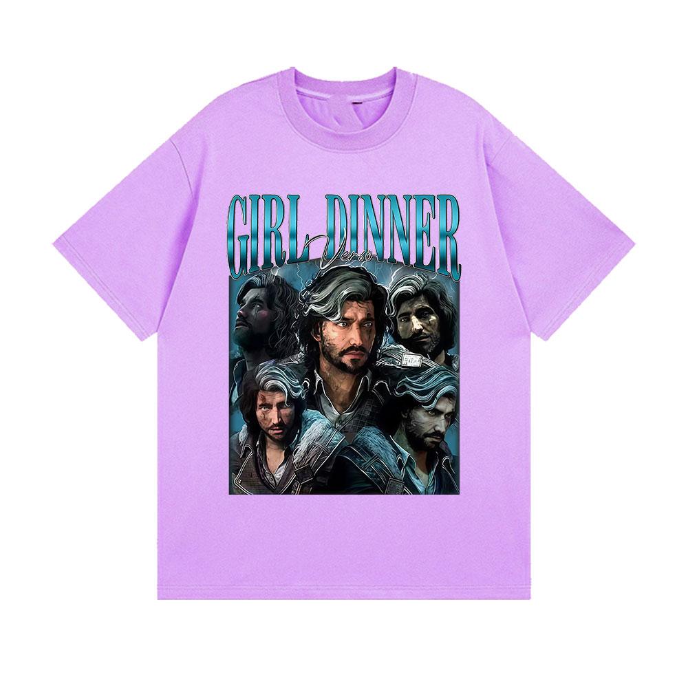 Girl Dinner Verso Retro Graphic T Shirts Clair Obscur Expedition 33 Cosplay Clothing T-shirt Men's 100% Cotton Short Sleeve Tees