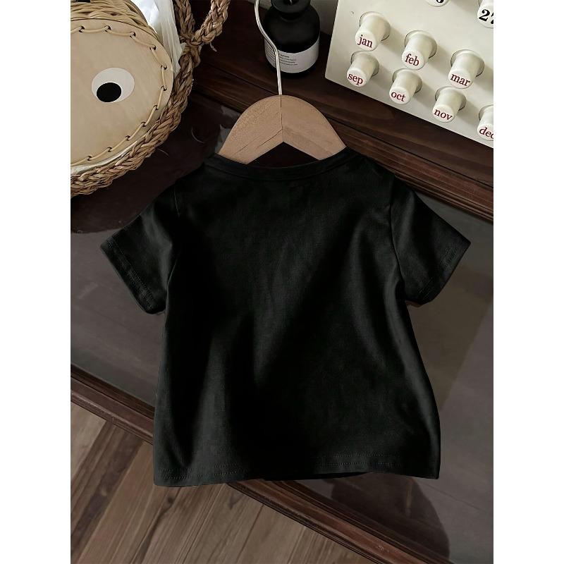 European sizes Girls' Casual joyful Pattern Short Sleeve Top, Round Neck T-Shirt Suitable for Summer Wear