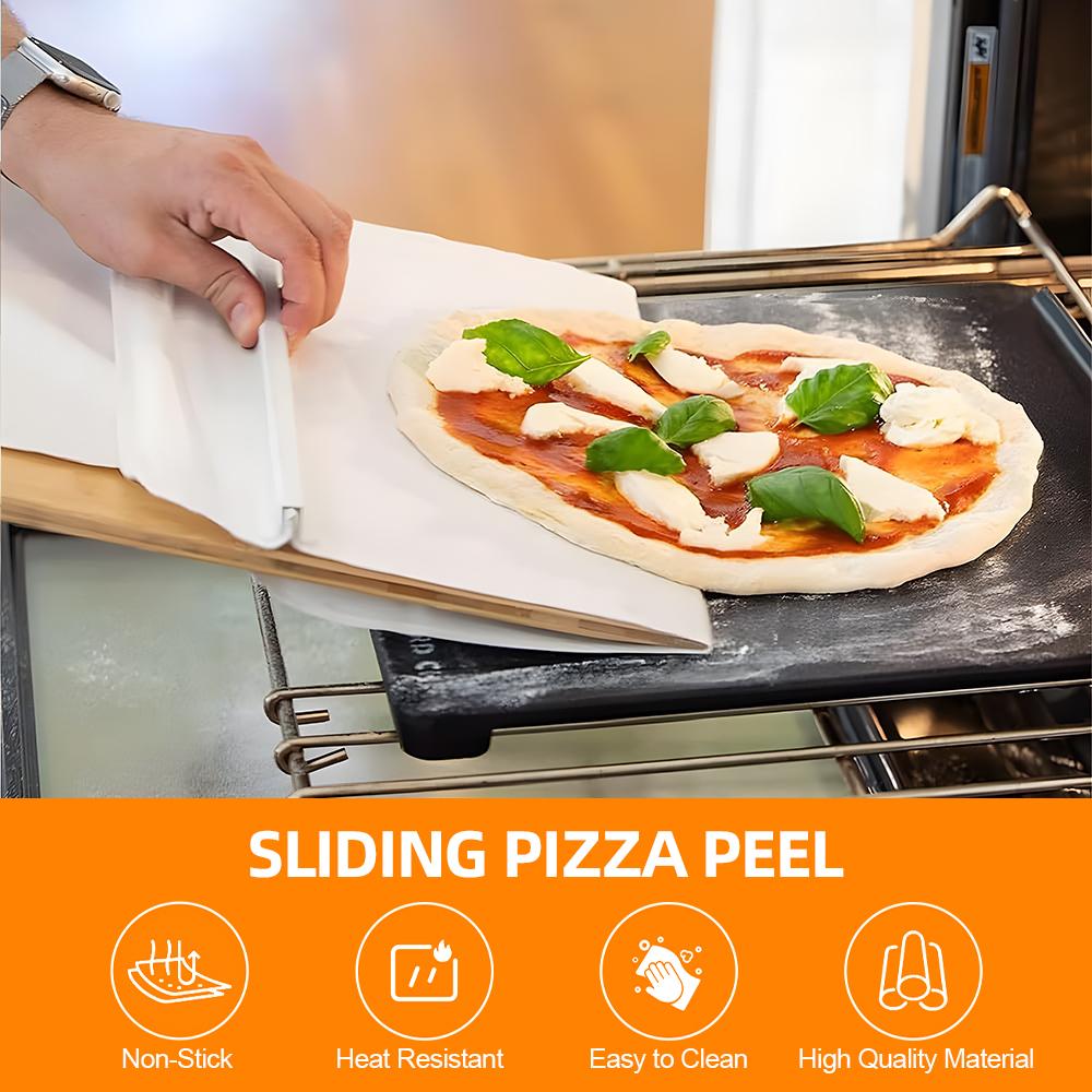 Sliding Pizza Peel - 12 Inch Pizza Paddle with Handle and Baking Cloth Non-Stick Pizza Peel for