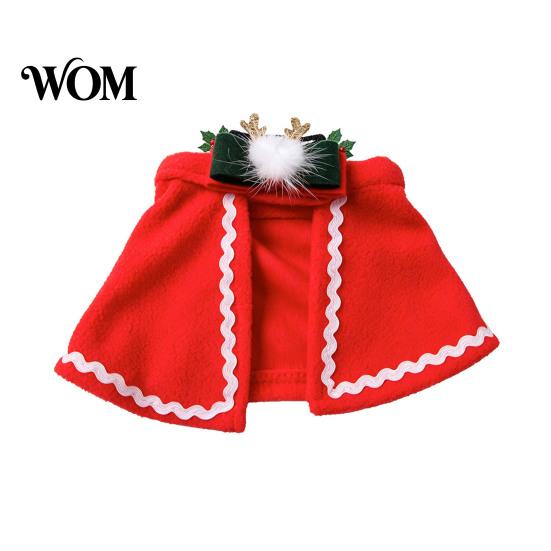 Cat Holiday Costume Pet Christmas Cape with Bow, Red Cloak for Small Medium Dogs & Cats, Outfit White Wavy Trim, Festive Apparel Pets Dog