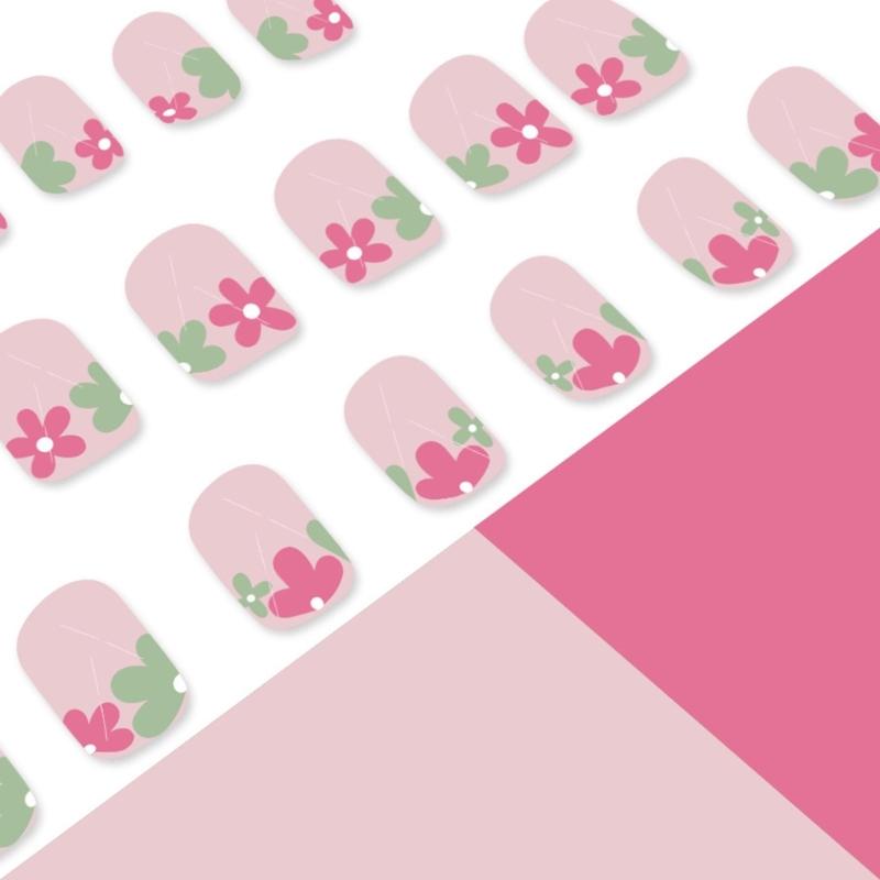 Unghii pătrate presate cu flori, unghii false adezive în 12 mărimi, 24 buc. tipsuri unghii french pentru decorațiuni nail art DIY