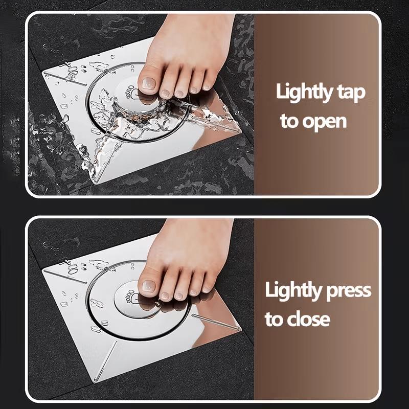 2Pcs Stainless Steel Floor Drain & Basin Drain Combo, Foot Pedal & Pop Up Anti-Odor Hair Catcher Filter For Bathroom Kitchen Sho
