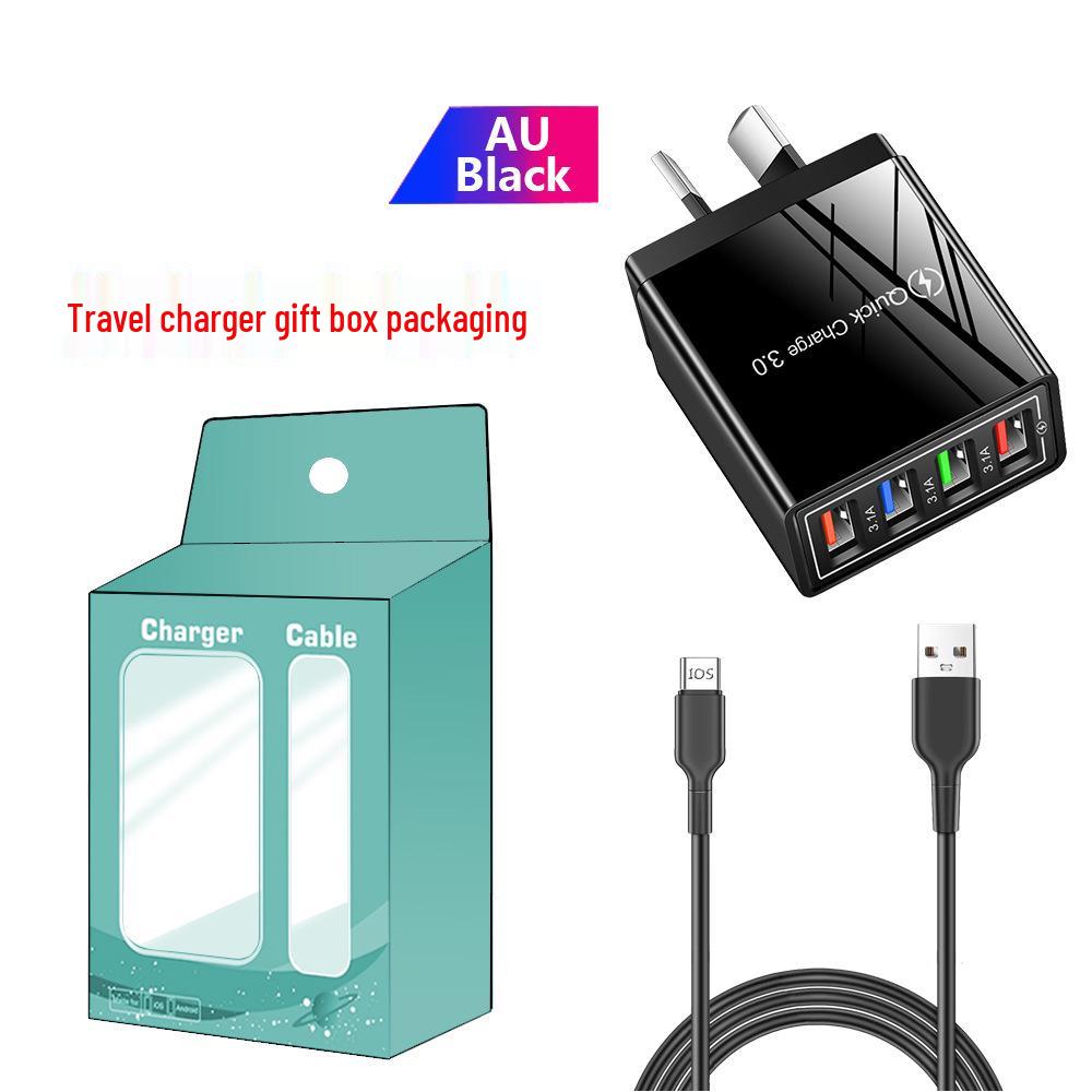 Colorful 4-Port USB Travel Charger 5V/2.4A Fast Charging Australian Standard