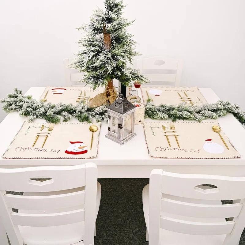 Weihnachts-Leinen-Platzsets Tischsets Rutschfest Hitzebeständig Besteckmatte