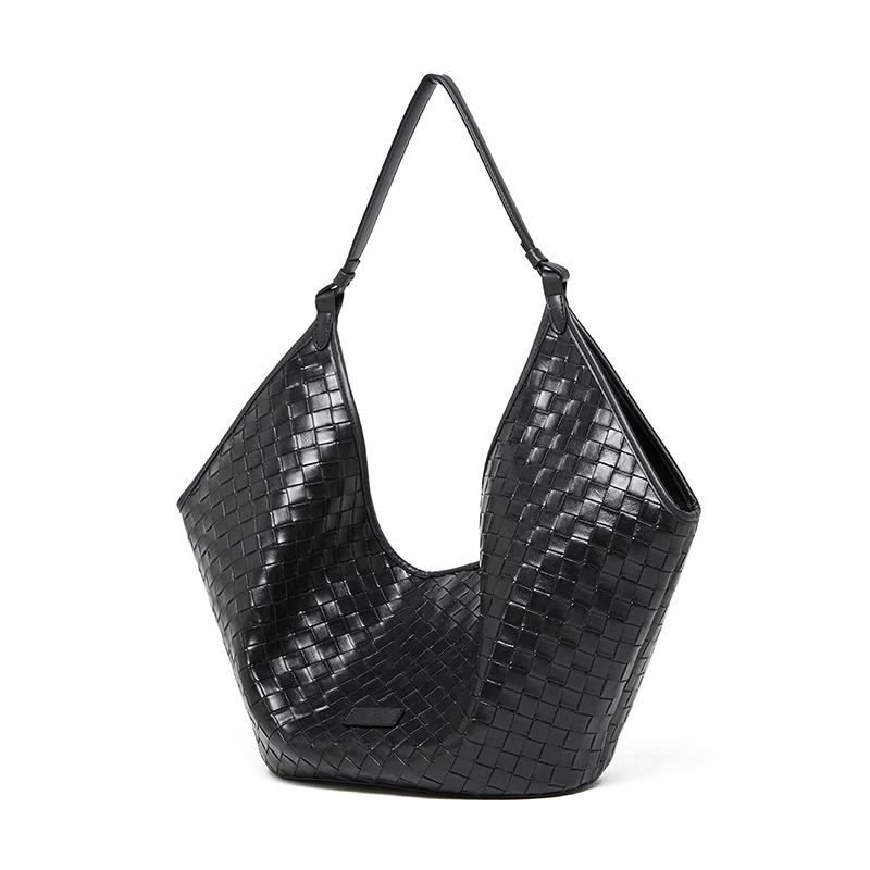 Bolso de piel de vaca tejida de gran capacidad y cuero genuino de moda para mujer 2024: bolso de mano elegante y con clase para mujer