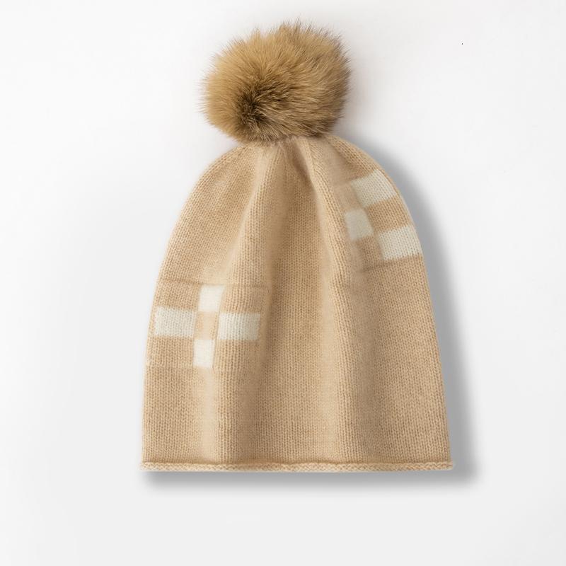 Women 100% Cashmere Beanie Hat Pom Pom Detail Mini Rolled Edge Knit Winter Warm Soft Slouchy Skullies Cap Cold Weather Accessory