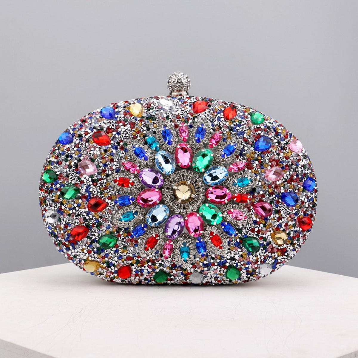 

Flower Rhinestones Evening Bags Metal Prom Clutch Diamonds Clutch with Chain Shoulder Handbags Wedding Female Purse