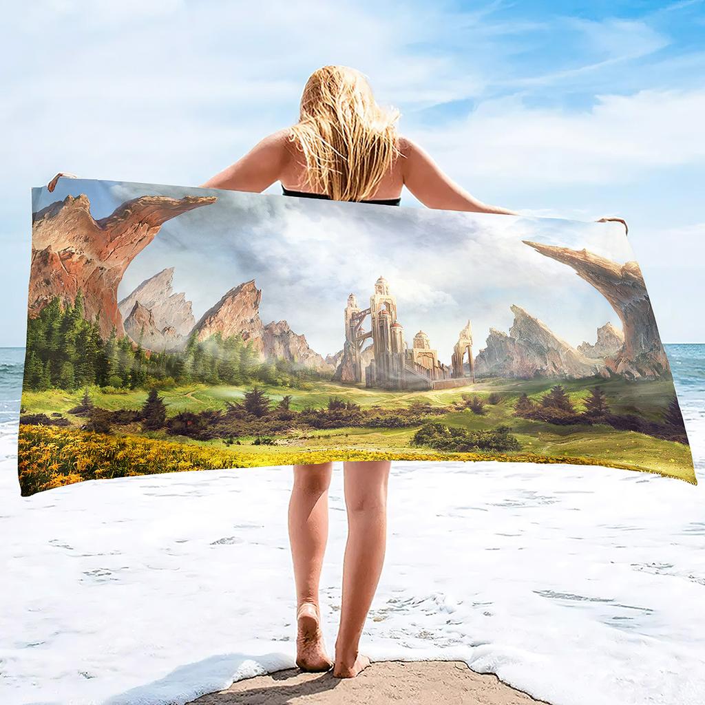 Beautiful Castle Series Seaside Vacation Beach Towel Swimming Bath Towel Microfiber Towel