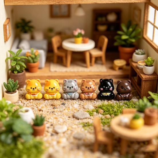 2 Pcs Mini Cat Figurines, Miniature Kittens Micro Landscape Decoration, Tiny Resin Animal Cake Toppers for DIY Terrarium Crafts, Fairy Moss Garden