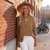 Camicia da Donna Scollo a V Bottoni Mezza Abbottonatura Manica Lunga Pullover Top Colore Unico Vestibilità Larga Top Pieghettati Maglietta Casual Uso Quotidiano