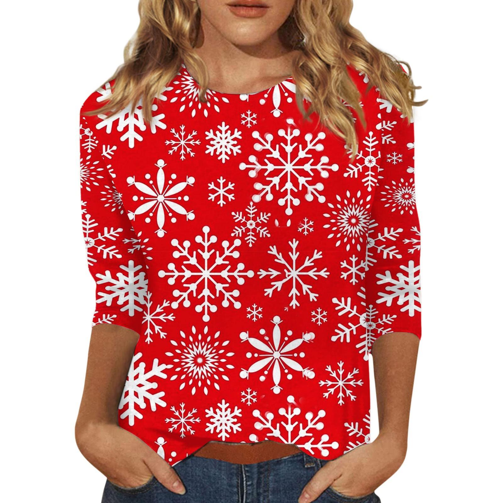 

Spring and Autumn Round Neck Christmas Theme Pattern 3D Printed Top Fashionable Casual Long Sleeved Women s T-shirts 5XL