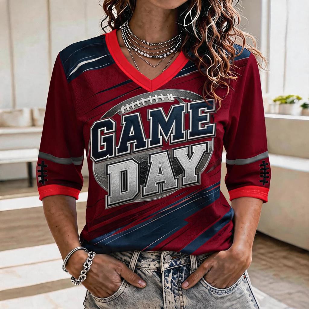 Camiseta de Fan de Fútbol para Mujer de Manga Tres Cuartos para Animación Diurna y Apoyo en el Estadio