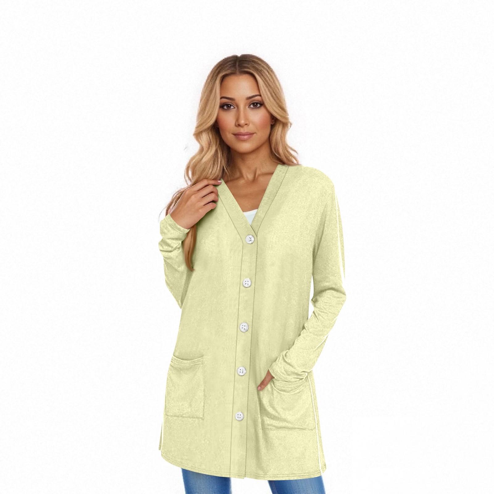 

Women s Long Sleeve Cardigan Casual Jacket With Pockets Top M бежевий
