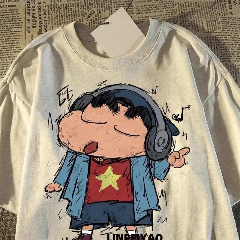 

Fun Crayon Shin Chan Retro Cartoon Short Sleeved Tshirt Summer Loose Street Couple Half Sleeve Top Suitable Both Unisex and Women S