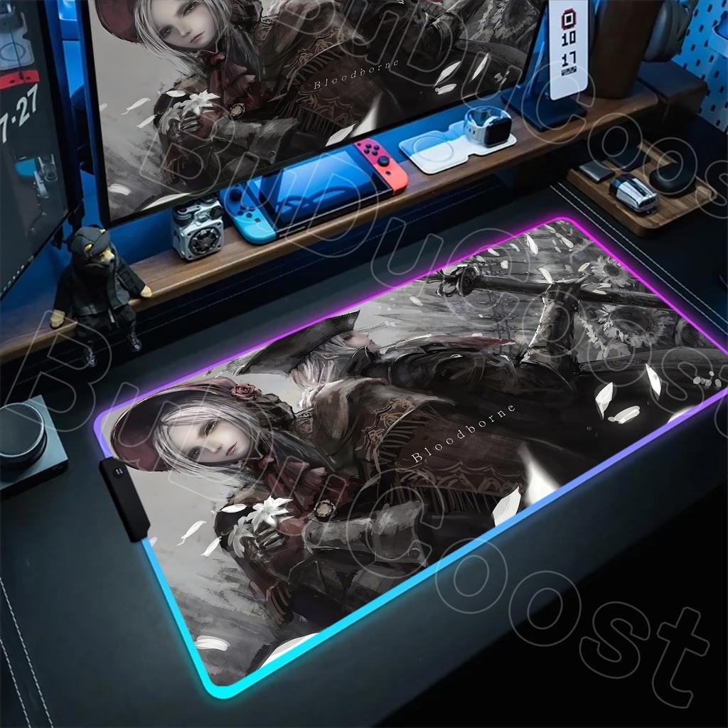 B-Bloodborne Large Gaming RGB Mouse Pad Office Laptop Accessories Non-Slip Rubber Mousepad Anime Cartoon New HD Desk Mats Carpet