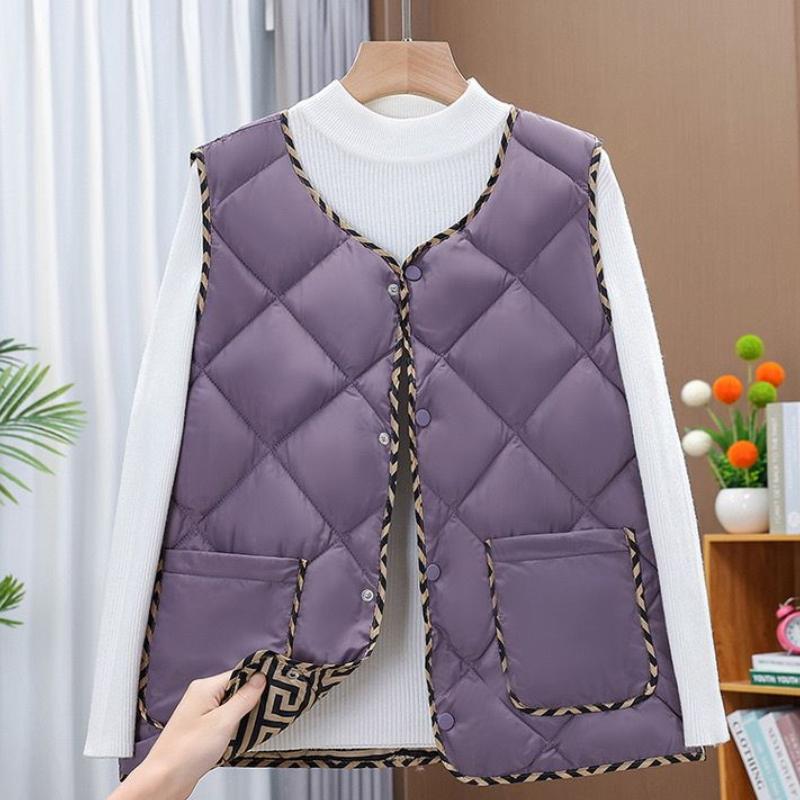 

Жіноча Осінньо-Зимова Легка Пухова Куртка для Обідньої Перерви Модна Тепла Короткий Стиль Круглий Виріз Твідовий Стиль Жилет Жилетка Потовщена 6XL