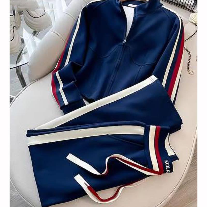 

Blue Casual Sports Suit Women s Autumn Winter Stylish Slimming Cardigan Sweatshirt Straight Leg Pants Two Piece Setpant Sets XXS темно-синього кольору