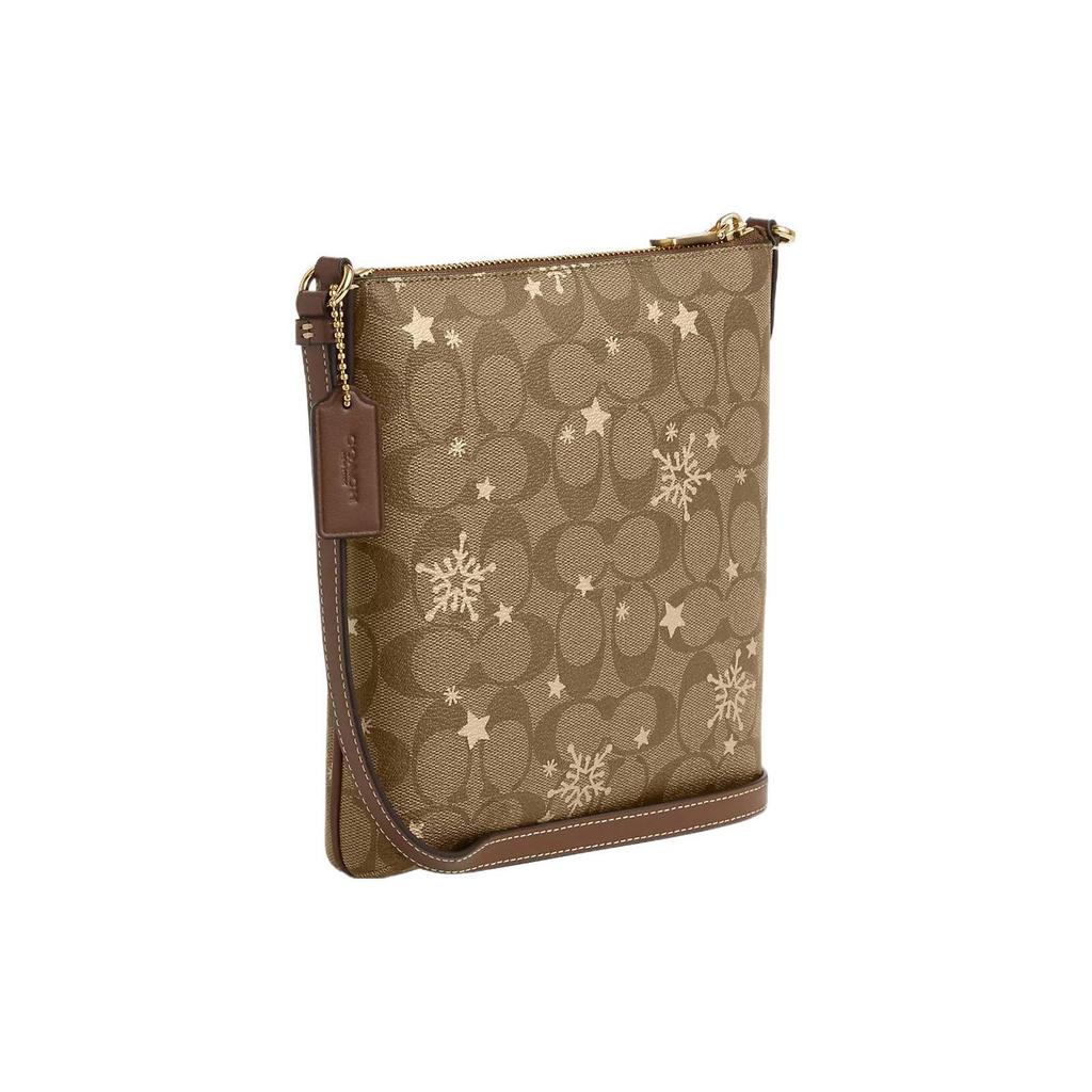 COACH Rowan Coated Canvas With Smooth Leather Shoulder Bag, Crossbody Bag Small Women's Khaki & Saddle & Gold CN766-IMWD9