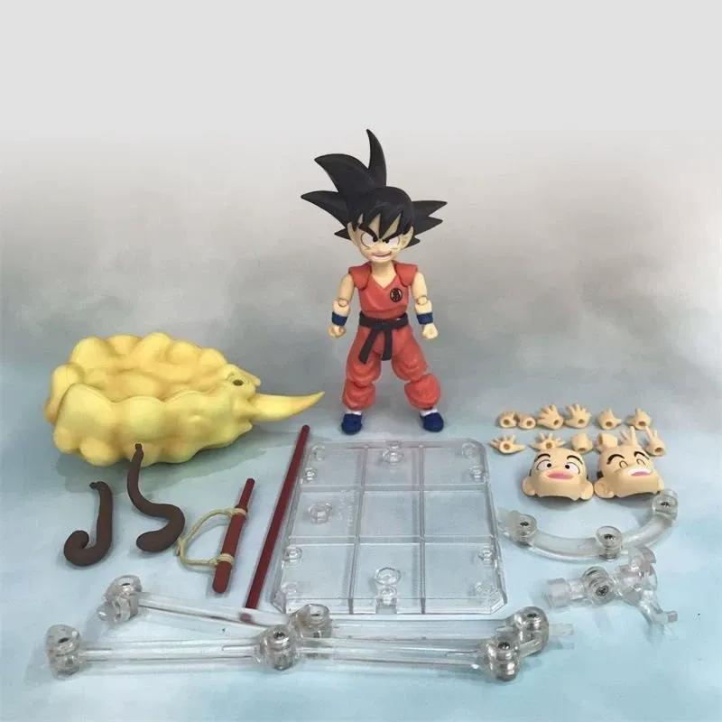 SHF Dragon Ball Kid Goku Action Figure With Kinton Nimbus Cloud Power Pole Interchangeable Heads Hands Tail Anime Model Toy Gift