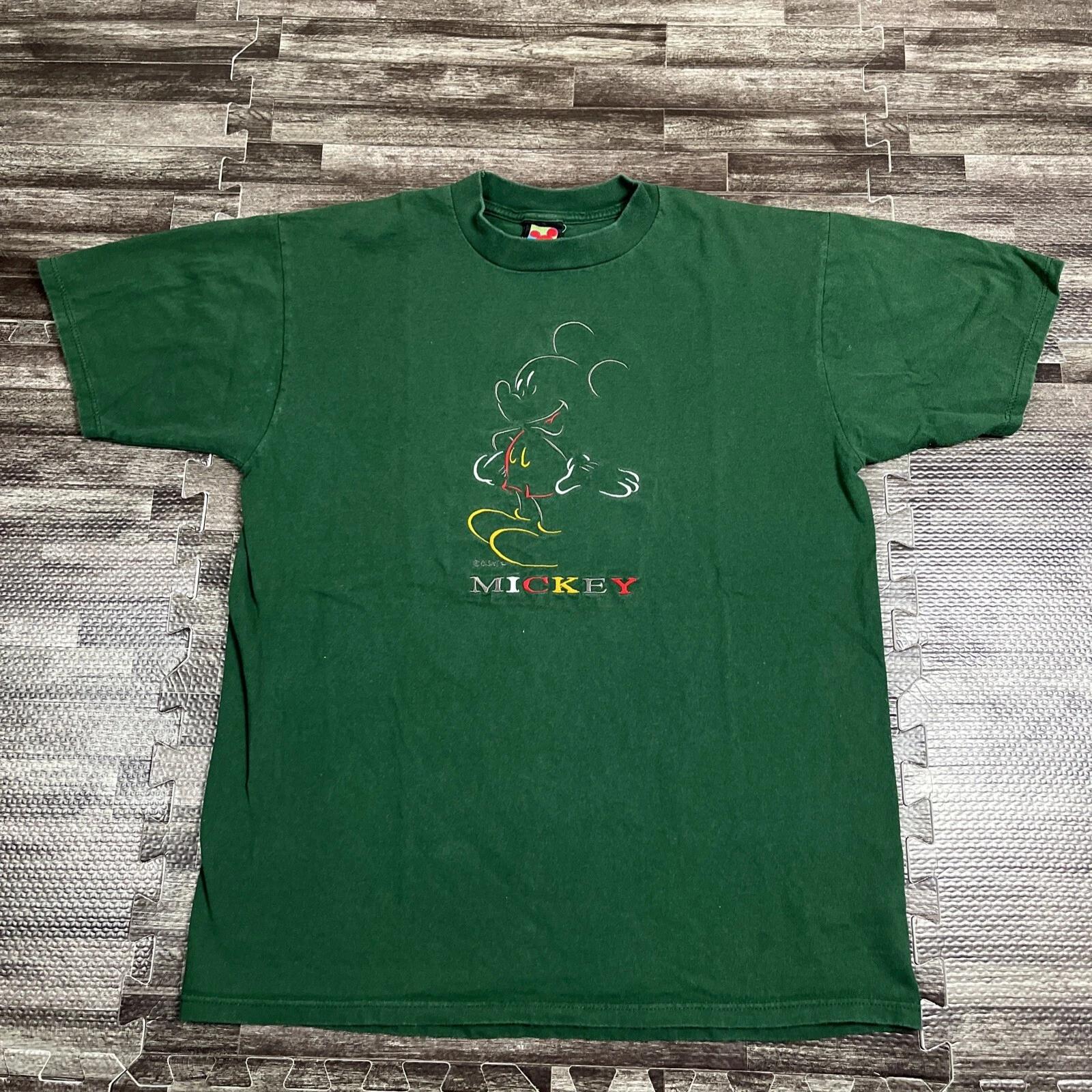 Vintage Mickey Unlimited Embroidered Tshirt Green Lg Mickey Mouse VTG USA Made M