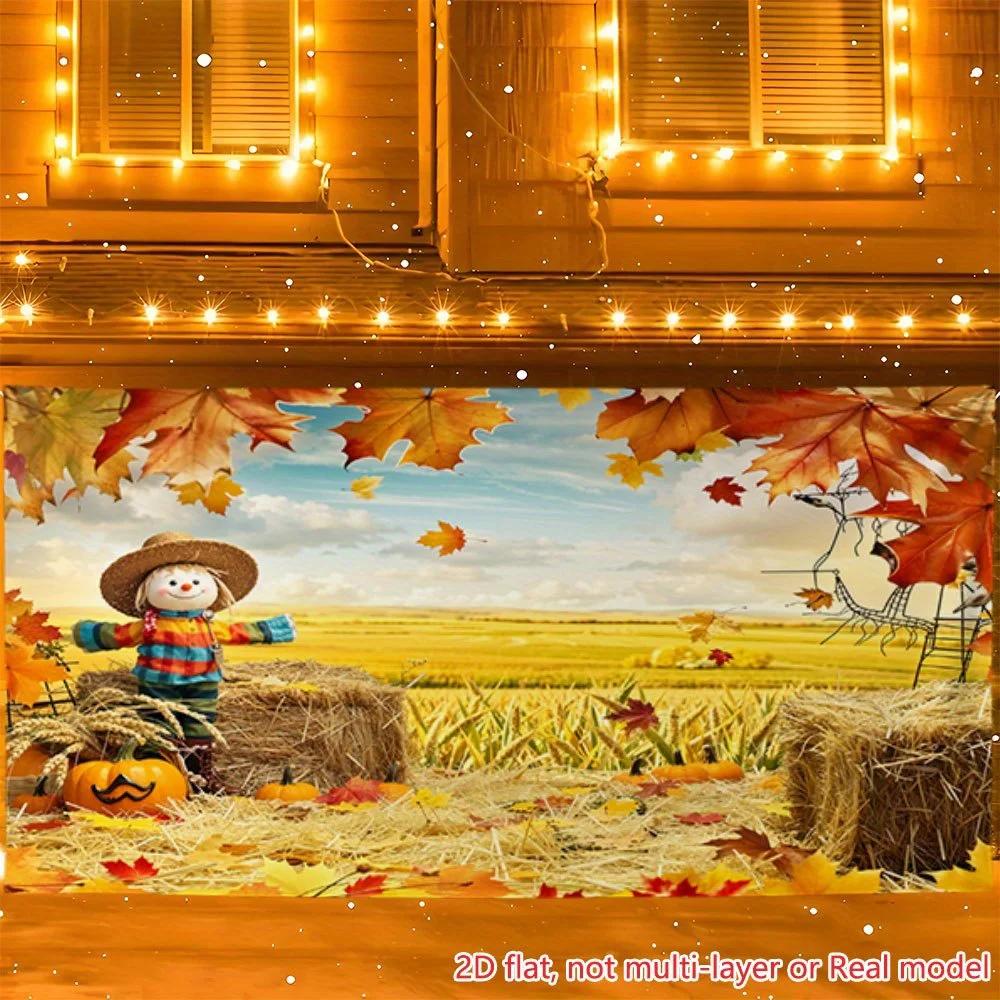 Send a 2D banner print on a flat surface, 1 piece, scarecrow, pumpkin, grasslandXY