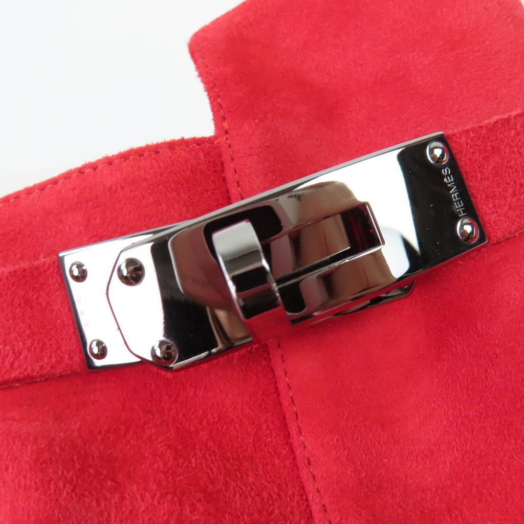 Hermes Short Boots JOUEUSE Kelly Metal Suede Leather Red Suede Leather 37.5 Used