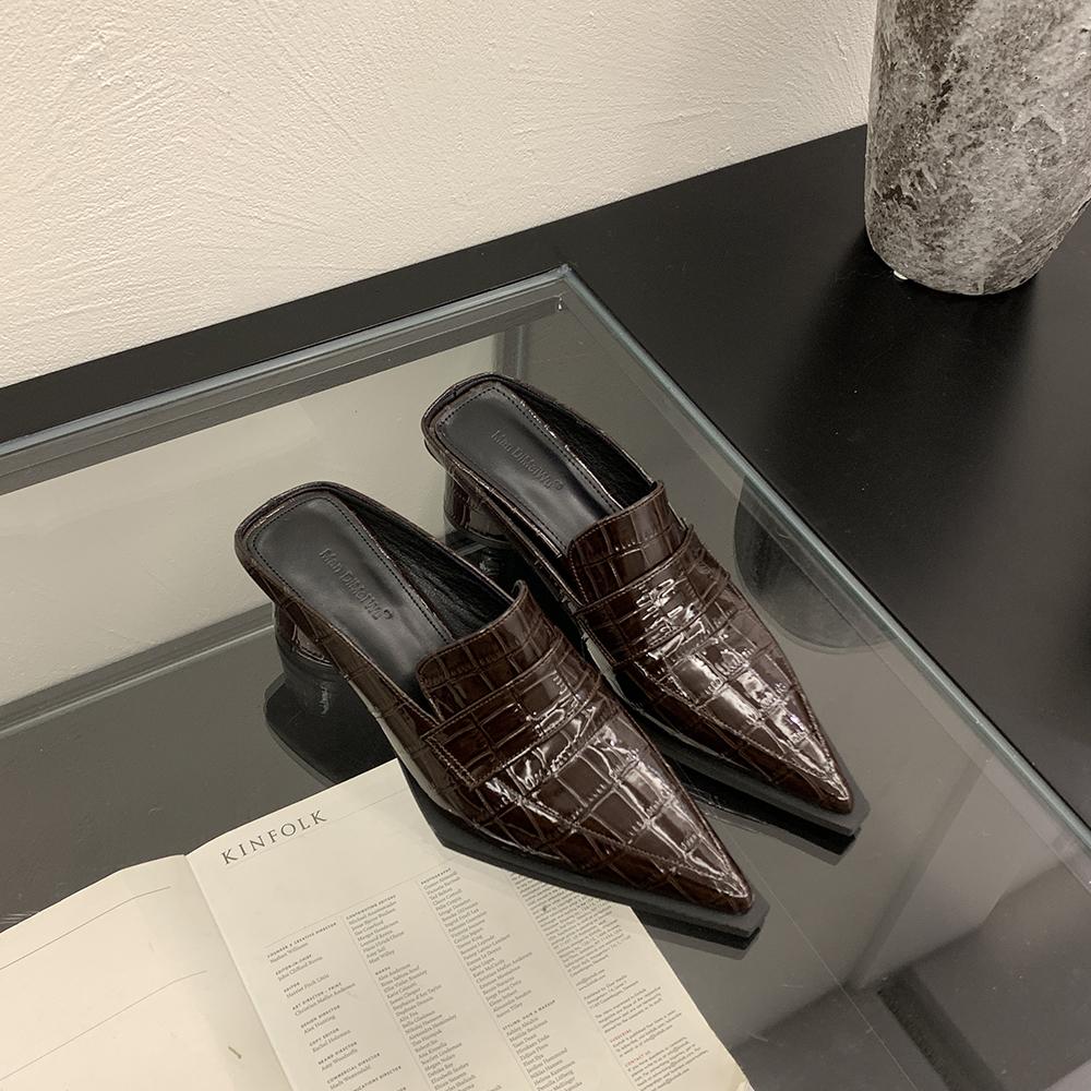 Sandalias de moda para mujer, zapatos de vestir con punta puntiaguda y tacones altos redondos, negros, marrones y plateados, zapatos de verano para exteriores, tallas 35-39