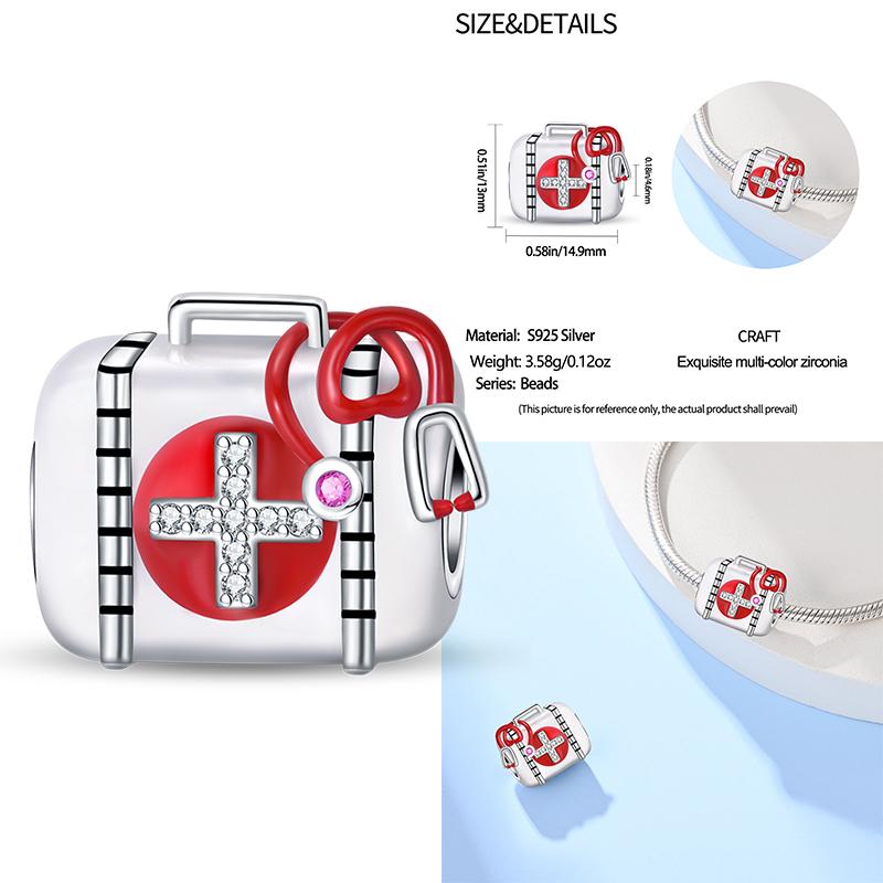 Medical Box Nurse Cap Heart Charms Tooth Stethoscope Beads Fit 3Mm Original Bracelet Women Copper Fine Charms Jewelry Gifts