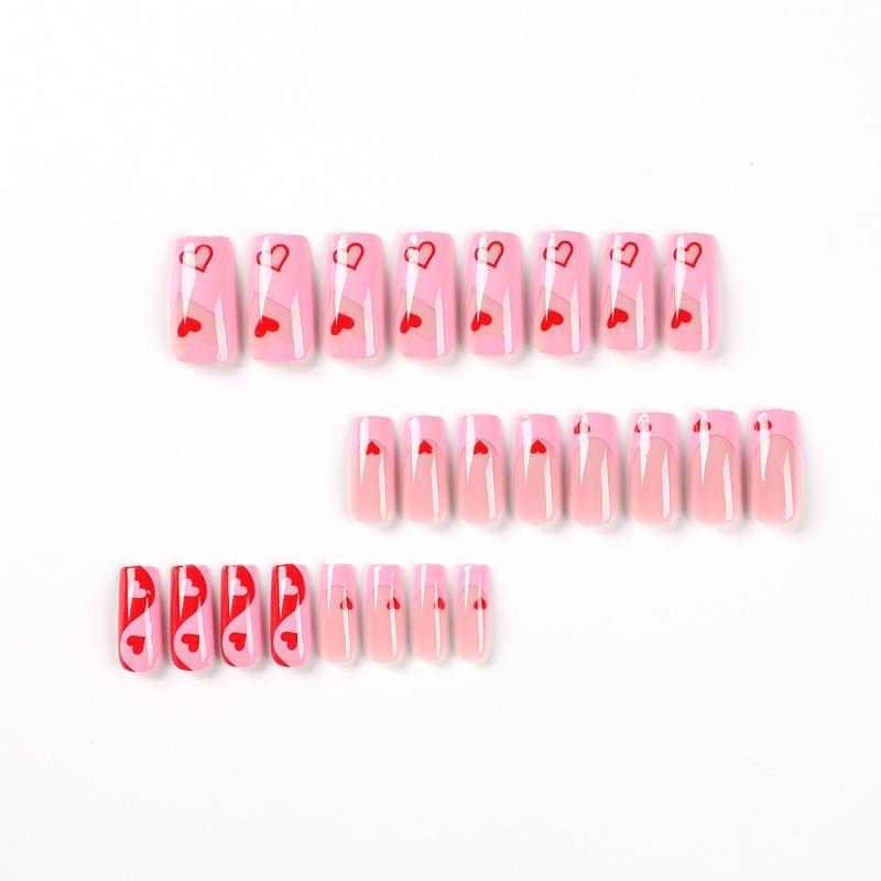 Valentine's Day French Pink Edge Heart Nail Stickers – Removable Wearable Nail Tips